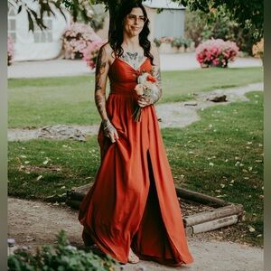 Azazie Rust V-Neck Maxi Dress